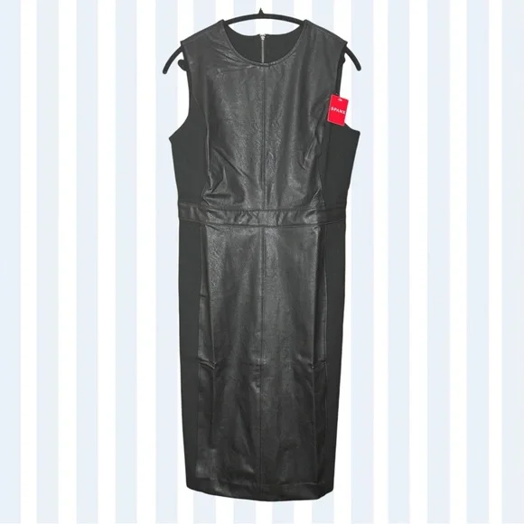 green emerald velvet dress Spanx Leather Combo Fitted Dress Black Xs main image 0
